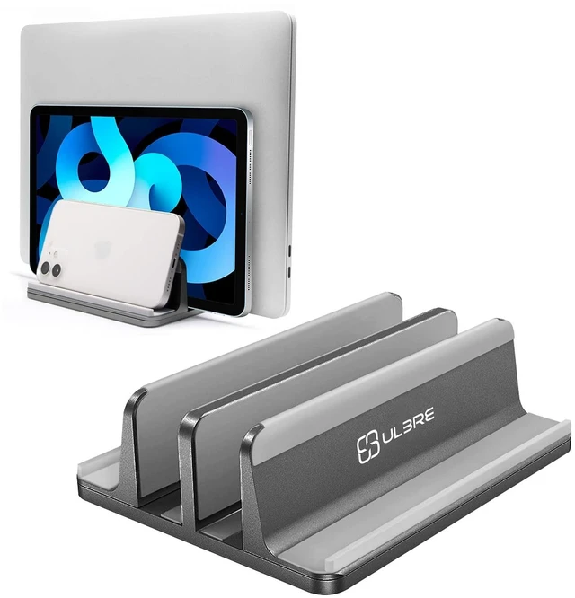 Alt view image 6 of 10 - ULBRE Vertical Laptop Stand Aluminum Heavy Duty, 4 Slots Double Adjustable MacBook Stands Laptop Holder Compatible w' All iPad Surface Dell Samsung HP Chromebook Upto 17.5' - Gray