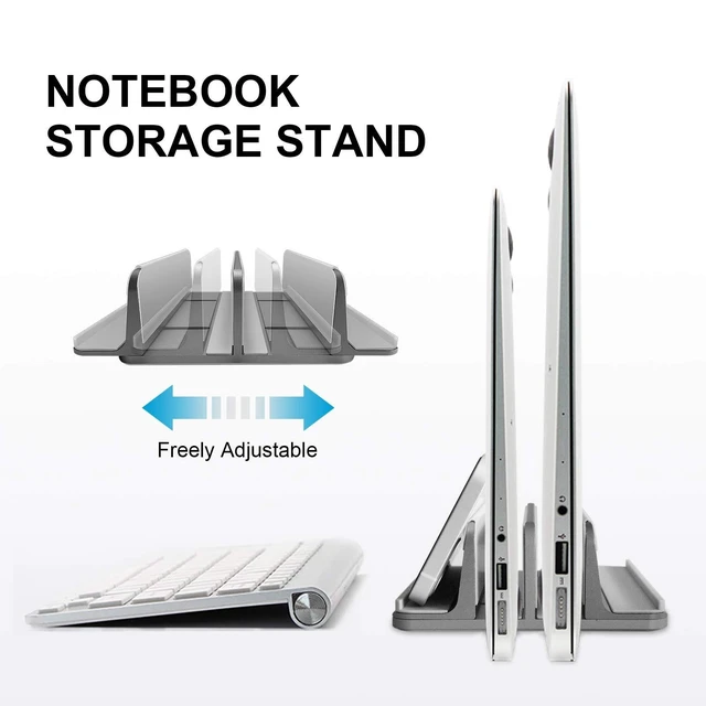 Alt view image 7 of 10 - ULBRE Vertical Laptop Stand Aluminum Heavy Duty, 4 Slots Double Adjustable MacBook Stands Laptop Holder Compatible w' All iPad Surface Dell Samsung HP Chromebook Upto 17.5' - Gray