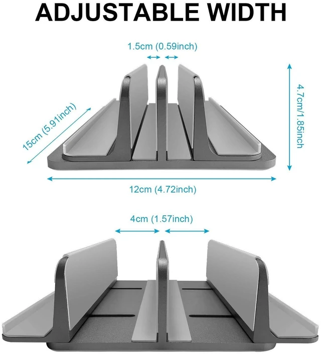 Alt view image 8 of 10 - ULBRE Vertical Laptop Stand Aluminum Heavy Duty, 4 Slots Double Adjustable MacBook Stands Laptop Holder Compatible w' All iPad Surface Dell Samsung HP Chromebook Upto 17.5' - Gray