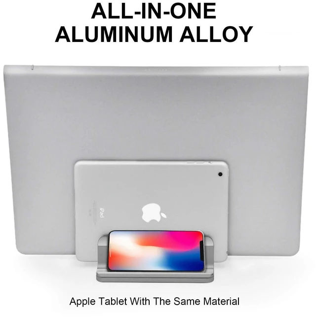 Alt view image 10 of 10 - ULBRE Vertical Laptop Stand Aluminum Heavy Duty, 4 Slots Double Adjustable MacBook Stands Laptop Holder Compatible w' All iPad Surface Dell Samsung HP Chromebook Upto 17.5' - Gray