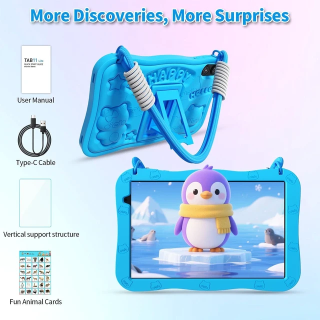 Alt view image 8 of 10 - VOLENTEX 10 Inch Kids Tablet with Lanyard Case, Android 15 Tablets for Age 3-12, 32GB Educational Pad, 5G WIFI6,Parental Control, Dual Camera, 6000mAh, Bluetooth (Blue)