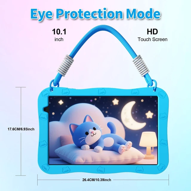 Alt view image 9 of 10 - VOLENTEX 10 Inch Kids Tablet with Lanyard Case, Android 15 Tablets for Age 3-12, 32GB Educational Pad, 5G WIFI6,Parental Control, Dual Camera, 6000mAh, Bluetooth (Blue)