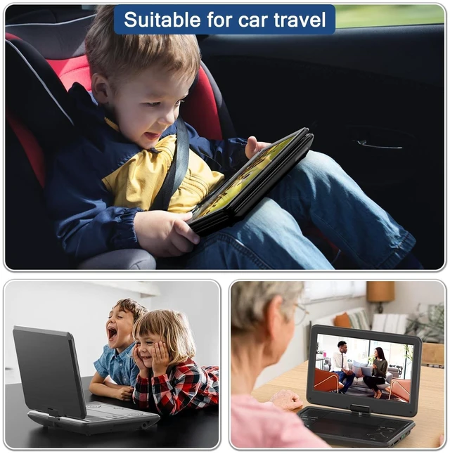 Alt view image 7 of 10 - 12.5" Portable DVD Player with 10.5" Swivel Screen, 5-Hours Rechargeable Battery,Car DVD Player,Support CD/DVD/SD Card/USB,Regions Free,Dual Speakers, Black