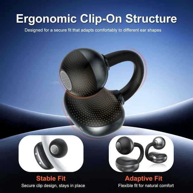 Alt view image 7 of 10 - Shovira Open-Ear Earbuds, Clip-On Bluetooth 6.0 Headphones, Open-Ring Design Over-The-Ear Earphones, IP67 Waterproof, 48H Playtime, True Wireless Earbuds for Running, Sports, Phone Calls, and M