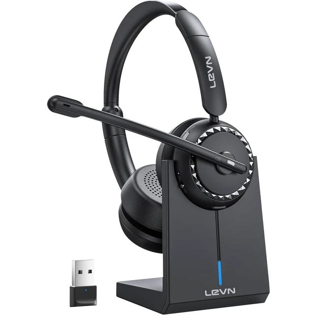 Alt view image 6 of 10 - LEVN Wireless Headset, Wireless Headset with Mic for Work, AI Noise Cancelling, 65 Hrs Working Time, Bluetooth Headphones with Microphone from Computer/Call Center/Teams
