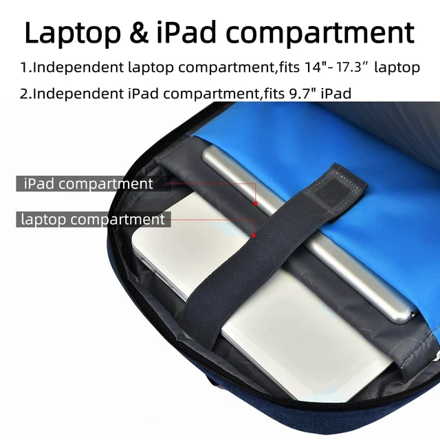 Alt view image 8 of 10 - DUSLANG 17 Inch Laptop Backpack for Travel Water Resistant College Backpack for Men Women Laptop Bag with USB Charging Port,Blue