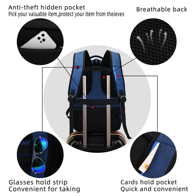 Alt view image 10 of 10 - DUSLANG 17 Inch Laptop Backpack for Travel Water Resistant College Backpack for Men Women Laptop Bag with USB Charging Port,Blue