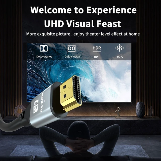 Alt view image 8 of 10 - Jojobnj 4K HDMI Cable 100 FT, 18Gbps High Speed HDMI 2.0 Cord, Ultra HD, Ethernet Audio Return, Video 1080p, 3D, Arc, HDR Compatible With Xbox, PS5/PS4, HDTV, Laptop (Silver)