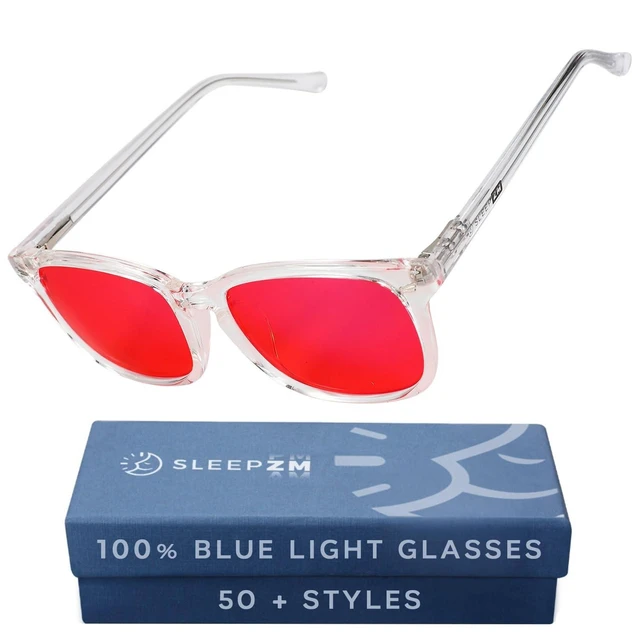 Alt view image 6 of 10 - Sleep ZM 100% Blue Light Blocking Glasses for Women + Men - Better Sleep + Anti Eye Strain Protection - Computer Screens & Gaming - Crystal Wayfarer - 100% Max Protect Red Lens
