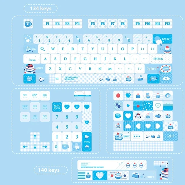 Alt view image 10 of 10 - mintcaps Keycaps - 140keys Cute Keyboard Keycap PBT Blue Keycaps 60 65 75 100 Percent, MOA Profile Dye-Sublimation Custom Keycap for Cherry Gateron MX Swithes Mechanical Keyboards
