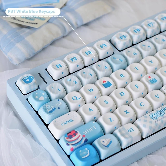 Alt view image 8 of 10 - mintcaps Keycaps - 140keys Cute Keyboard Keycap PBT Blue Keycaps 60 65 75 100 Percent, MOA Profile Dye-Sublimation Custom Keycap for Cherry Gateron MX Swithes Mechanical Keyboards