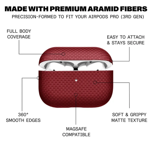 Alt view image 5 of 8 - Latercase ^^ Compatible with AirPods Pro 3 ^^ Crimson ^^ Durable AirPods Pro 3 Case ^^ 0.6mm Thin Aramid Fiber, 6 Grams, Precision Lasercut, Full Protection, Nonslip Matte Finish