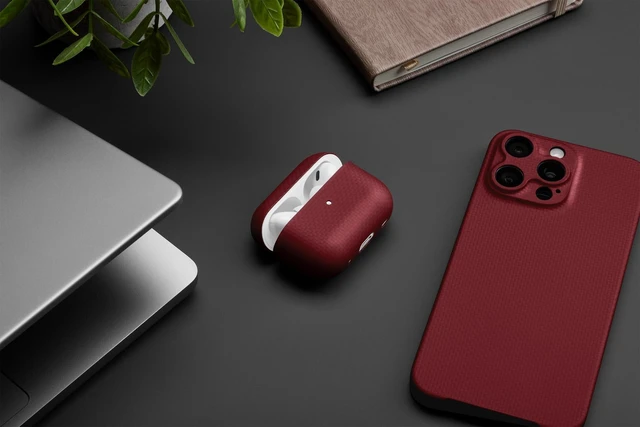 Alt view image 7 of 8 - Latercase ^^ Compatible with AirPods Pro 3 ^^ Crimson ^^ Durable AirPods Pro 3 Case ^^ 0.6mm Thin Aramid Fiber, 6 Grams, Precision Lasercut, Full Protection, Nonslip Matte Finish