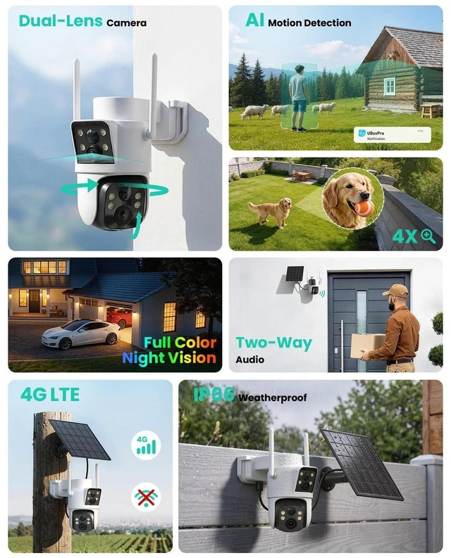 Alt view image 7 of 10 - LIWAN 4G LTE Cellular Security Camera Wireless Outdoor, No WiFi Dual Lens, 360 PTZ & Fixed Dual Lens, 2K Color Night Vision, PIR Human Detection, IP66 Weatherproof, 2-Way Audio, Built-in SIM Ca