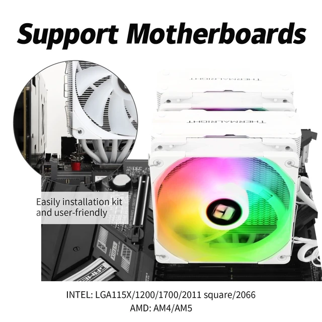Alt view image 10 of 10 - Thermalrlght Peerless Assassin 120 White ARGB CPU Air Cooler,6 Heat Pipes,Dual TL-C12W-S PWM Fans,Aluminium Heatsink Cover,AGHP Technology,for AMD AM4 AM5/Intel LGA 115X/1851/1200/2011/1700,PC Cooler