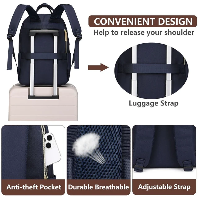 Alt view image 10 of 10 - Laptop Backpack for Women, Fits 15.6 Inch Laptop Bag, Fashion Travel Work Backpack Anti-theft Bag with USB Charging, Business Computer Waterproof Backpack Purse, Beige Blue Brown