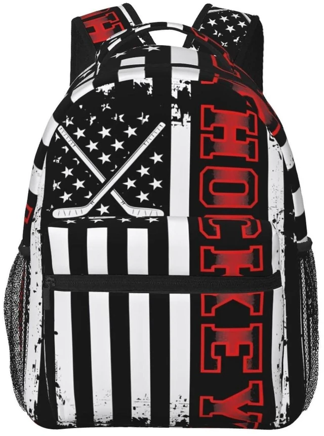 Alt view image 6 of 10 - KOSUES Hockey Stick American Flag Laptop Backpacks Double Shoulder Laptop Pack Bag Daypack Back Pack Bags Rucksack Computer Bag with Side Pockets Front Zipper Pockets For Commutes Travel