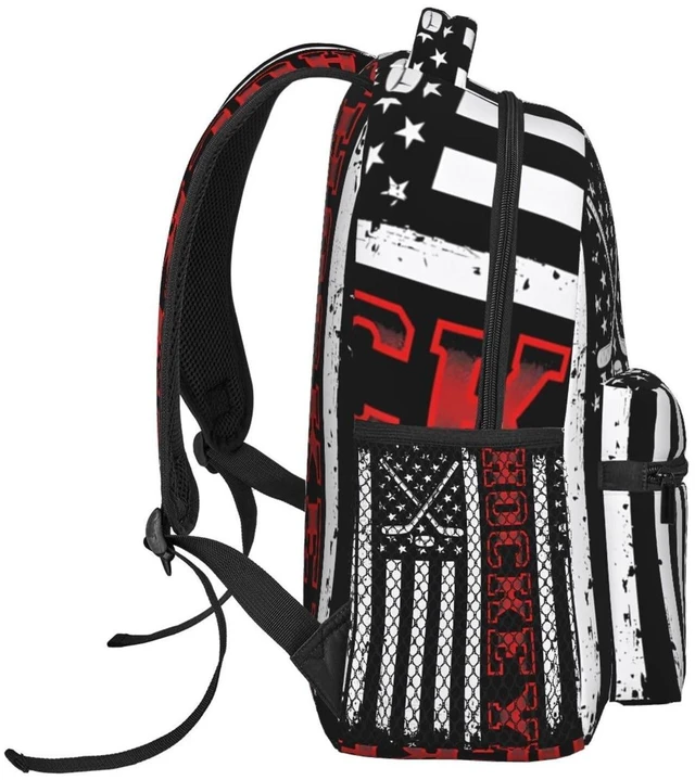 Alt view image 8 of 10 - KOSUES Hockey Stick American Flag Laptop Backpacks Double Shoulder Laptop Pack Bag Daypack Back Pack Bags Rucksack Computer Bag with Side Pockets Front Zipper Pockets For Commutes Travel