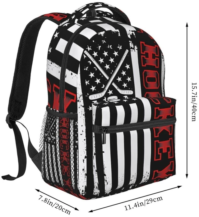Alt view image 7 of 10 - KOSUES Hockey Stick American Flag Laptop Backpacks Double Shoulder Laptop Pack Bag Daypack Back Pack Bags Rucksack Computer Bag with Side Pockets Front Zipper Pockets For Commutes Travel