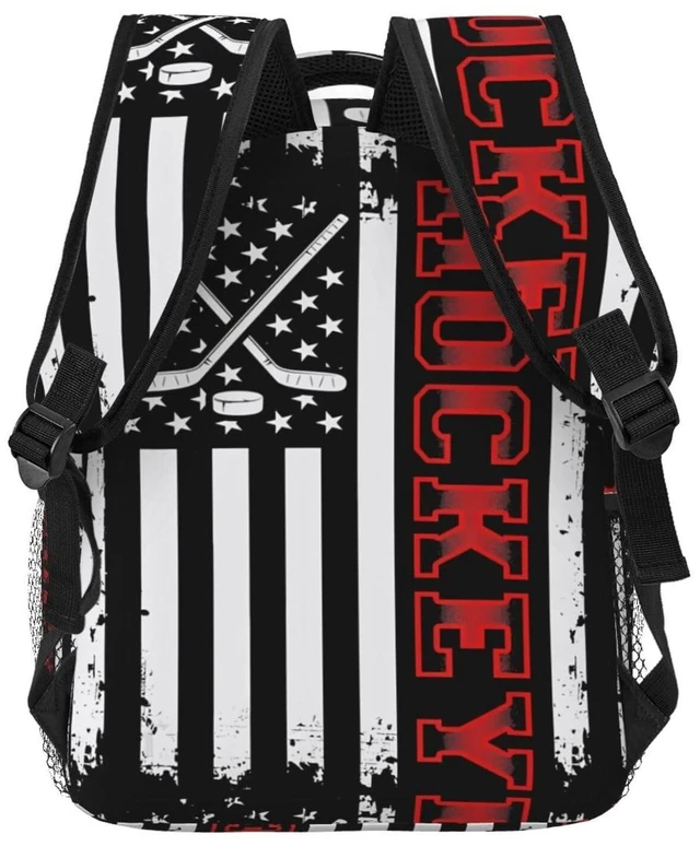 Alt view image 9 of 10 - KOSUES Hockey Stick American Flag Laptop Backpacks Double Shoulder Laptop Pack Bag Daypack Back Pack Bags Rucksack Computer Bag with Side Pockets Front Zipper Pockets For Commutes Travel