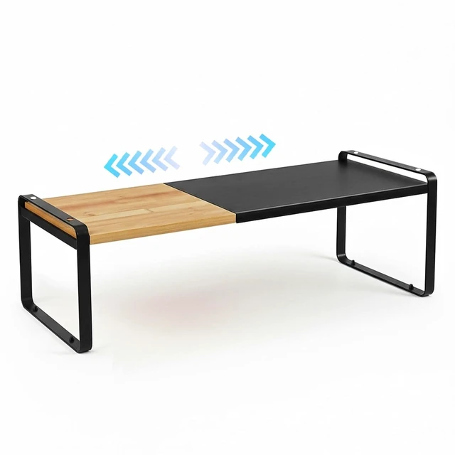 Alt view image 6 of 10 - Solcasaco Expandable Desk Shelf Organizer, Sturdy Bamboo Desktop Riser for Monitor, Laptop & Office Storage, Modern Workspace Stand Accessories (Black)