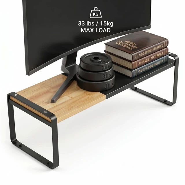 Alt view image 7 of 10 - Solcasaco Expandable Desk Shelf Organizer, Sturdy Bamboo Desktop Riser for Monitor, Laptop & Office Storage, Modern Workspace Stand Accessories (Black)