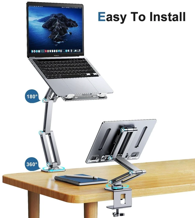 Alt view image 7 of 10 - nediea Laptop Mount for Desk, Tablet Arm Mount with 360 Rotating, Aluminum Laptop Tray Adjustable, Foldable Computer Stand/Holder, Fit for 11-15 Inch Laptops (Silver)