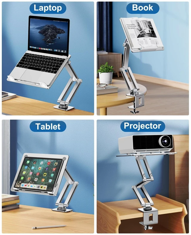 Alt view image 10 of 10 - nediea Laptop Mount for Desk, Tablet Arm Mount with 360 Rotating, Aluminum Laptop Tray Adjustable, Foldable Computer Stand/Holder, Fit for 11-15 Inch Laptops (Silver)