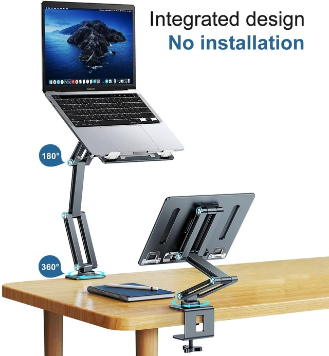 Alt view image 7 of 10 - nediea Laptop Mount for Desk, Tablet Arm Mount with 360 Rotating, Aluminum Laptop Tray Adjustable, Foldable Computer Stand/Holder, Fit for 11-15 Inch Laptops (Grayish Green)
