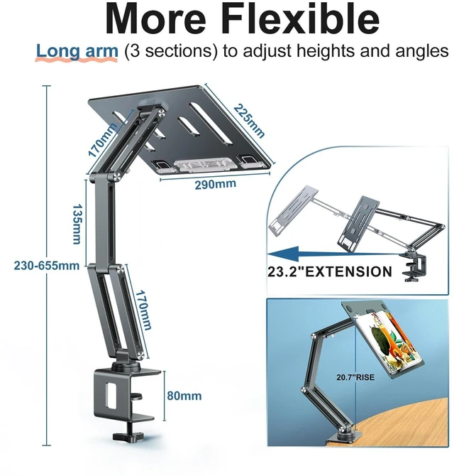 Alt view image 8 of 10 - nediea Laptop Mount for Desk, Tablet Arm Mount with 360 Rotating, Aluminum Laptop Tray Adjustable, Foldable Computer Stand/Holder, Fit for 11-15 Inch Laptops (Grayish Green)