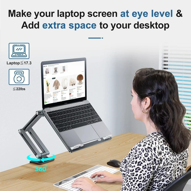 Alt view image 9 of 10 - nediea Laptop Mount for Desk, Tablet Arm Mount with 360 Rotating, Aluminum Laptop Tray Adjustable, Foldable Computer Stand/Holder, Fit for 11-15 Inch Laptops (Grayish Green)