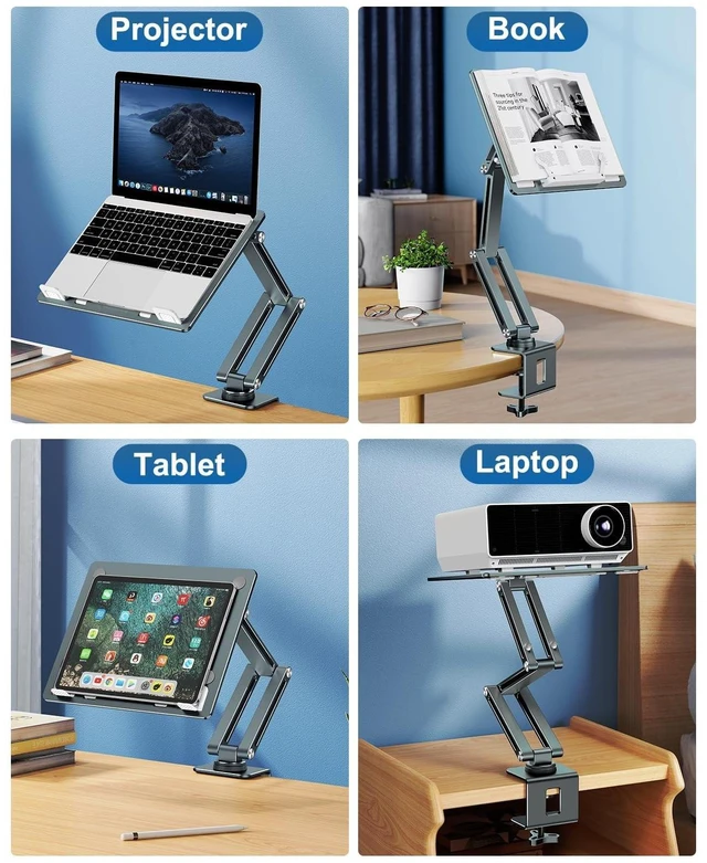 Alt view image 10 of 10 - nediea Laptop Mount for Desk, Tablet Arm Mount with 360 Rotating, Aluminum Laptop Tray Adjustable, Foldable Computer Stand/Holder, Fit for 11-15 Inch Laptops (Grayish Green)