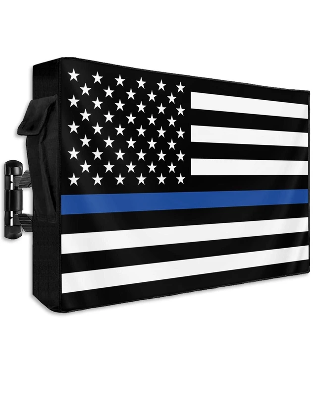 Alt view image 6 of 10 - LBCASA American Flag Outdoor TV Cover 60 to 65 Inch Weatherproof, US Flag 600D Oxford TV Covers with Waterproof Zipper, Blue Black Stripes Outside Flat TV Screen Protector Size 58" W x 37" H x 4.5" D