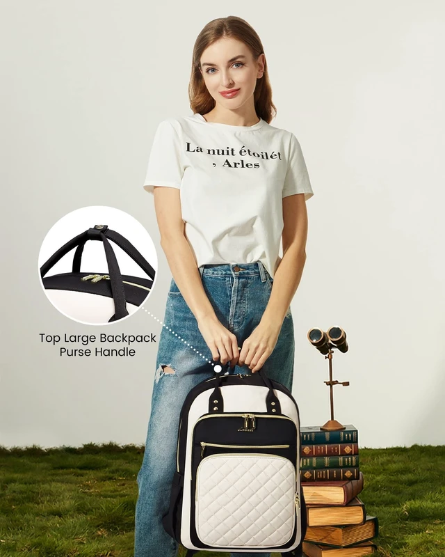 Alt view image 9 of 10 - LOVEVOOK Laptop Backpack for Women, Fashion Travel Work Commuter Backpack Purse with USB Port, Lightweight Casual Daypacks, Nurse Teacher College Computer Bag, Fit 15.6" Laptop