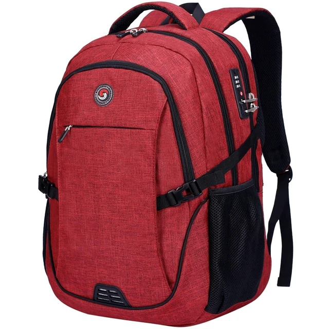 Alt view image 6 of 10 - SHRRADOO Anti Theft Laptop Backpack Travel Backpacks with usb Charging Port for Women Men High School College Backpack Computer Bag Fits 17 Inch Laptop,Red