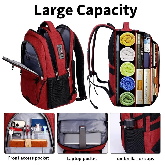 Alt view image 8 of 10 - SHRRADOO Anti Theft Laptop Backpack Travel Backpacks with usb Charging Port for Women Men High School College Backpack Computer Bag Fits 17 Inch Laptop,Red
