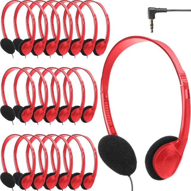 Alt view image 6 of 10 - Flutesan 20 Pack Headphones Bulk Libraries Wired on Ear Headphones Over The Head Earphones for Boys Girls Adults(Red)