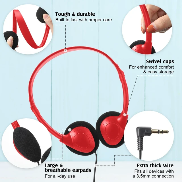 Alt view image 7 of 10 - Flutesan 20 Pack Headphones Bulk Libraries Wired on Ear Headphones Over The Head Earphones for Boys Girls Adults(Red)