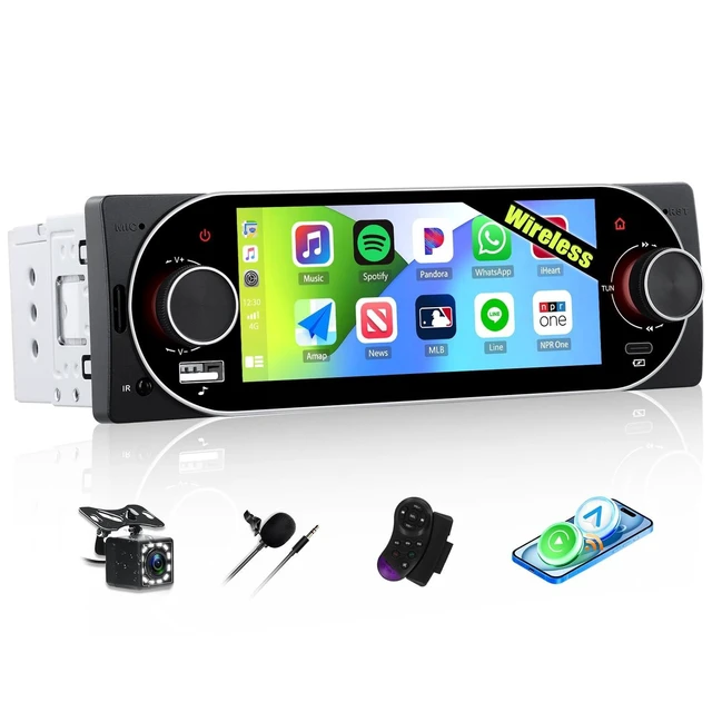 Alt view image 6 of 10 - Single Din Touchscreen Car Stereo with Wireless Carplay&Android Auto,5.1" Car Radio MP5 Player with Bluetooth FM Radio EQ Car Audio with USB/Type-C SWC+Backup Camera