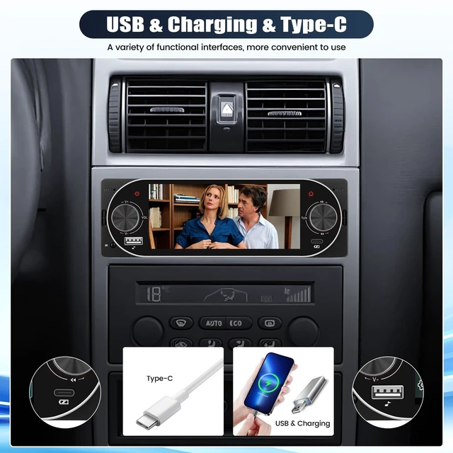 Alt view image 9 of 10 - Single Din Touchscreen Car Stereo with Wireless Carplay&Android Auto,5.1" Car Radio MP5 Player with Bluetooth FM Radio EQ Car Audio with USB/Type-C SWC+Backup Camera