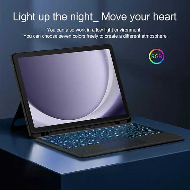 Alt view image 10 of 10 - Keyboard Case for Samsung Galaxy Tab A9 Plus 11inch 2023 with Touchpad, Smart 7 Colors Backlits, Magnetic Detachable BT Keyboard Case with Pencil Holder for Galaxy Tab A9+ Model: SM-X210/216/218
