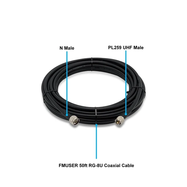 Alt view image 7 of 10 - fmuser 50ft RG8U Low Loss Coaxial Cable with 50 Impedance, Ideal for FM Transmitter, CB Radio, HAM Radio, VHF Radio, VSWR Meter and Antenna (PL259-Male to N-Male)