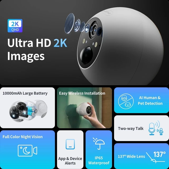 Alt view image 7 of 10 - SwitchBot Wireless Security Camera 2K, Waterproof Outdoor Camera with 10000mAh Battery Powered, Color Night Vision, AI Human/Pet Motion Detection, Alexa Compatible, 256GB Local & Cloud Dual Sto