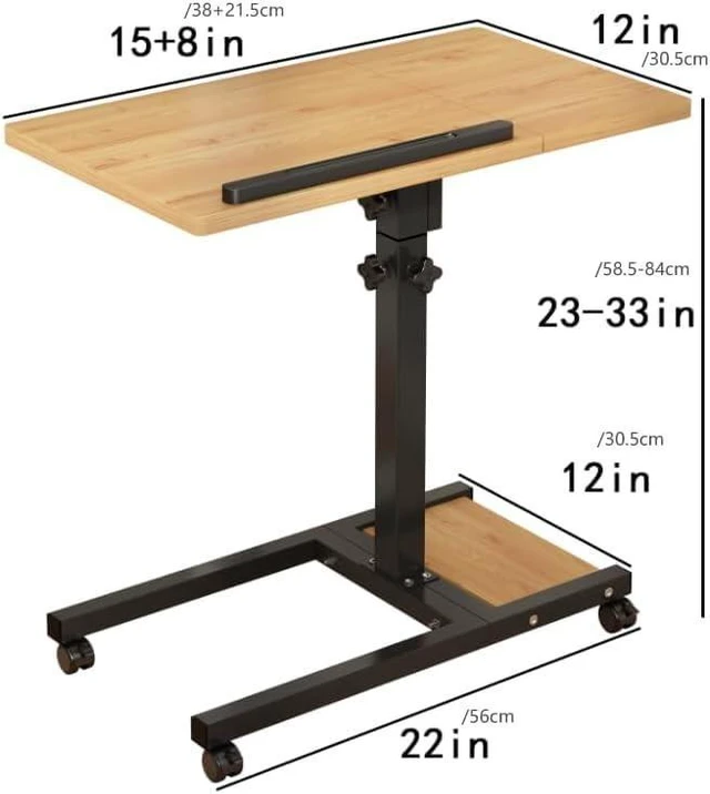 Alt view image 7 of 10 - Laptop Desk Stand for Bed Portable Desk Overbed Bedside Mobile Laptop Table Rolling Foldable Table Adjustable Height with Locked Wheels & Mouse Pad for Office Sofa (Natural Color)