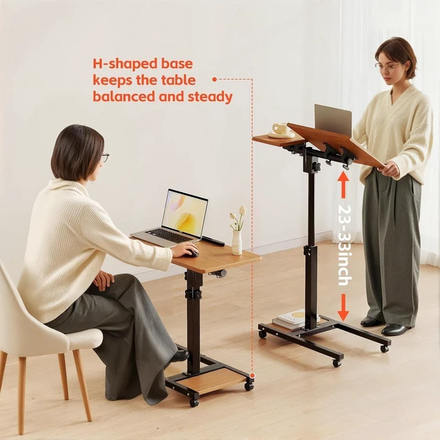 Alt view image 10 of 10 - Laptop Desk Stand for Bed Portable Desk Overbed Bedside Mobile Laptop Table Rolling Foldable Table Adjustable Height with Locked Wheels & Mouse Pad for Office Sofa (Natural Color)