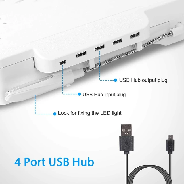 Alt view image 8 of 10 - TeqHome Laptop Table for Bed, Adjustable Laptop Bed Desk with Fan, 4 USB Ports, Portable Lap Desk with Foldable Legs, Laptops Stand for Couch Sofa Bed Tray with LED Light, Storage, Mouse Pad - White