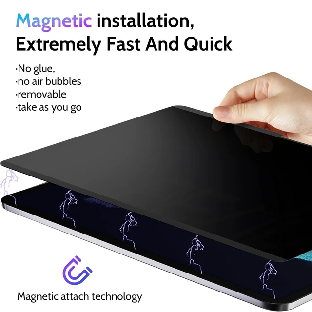 Alt view image 7 of 10 - Peslv Magnetic Privacy Screen Protector for iPad Air 11 Inch (2024-2026, M2/M3/M4), Removable Anti Blue Light Glare Spy Private Filter, High Sensitive Bubble-Free Black Security Screen