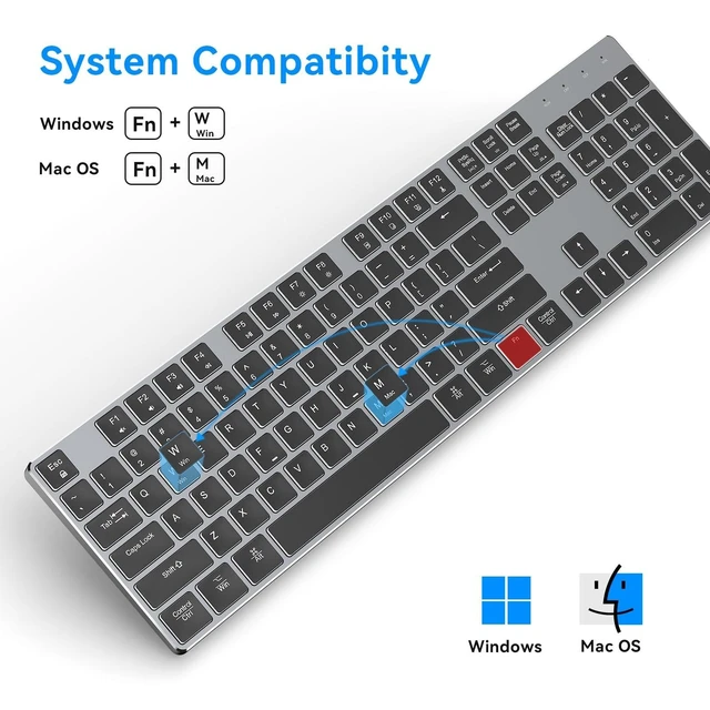 Alt view image 8 of 10 - POWZAN Wired Backlit Keyboard for Windows/Mac,Aluminum Slim & Quiet Full Size Keyboards Light Up with USB A/USB C Dual Interface,Compatible with iMac,MacBook,iPad,Laptop,PC-Gray Black (Gray Black)
