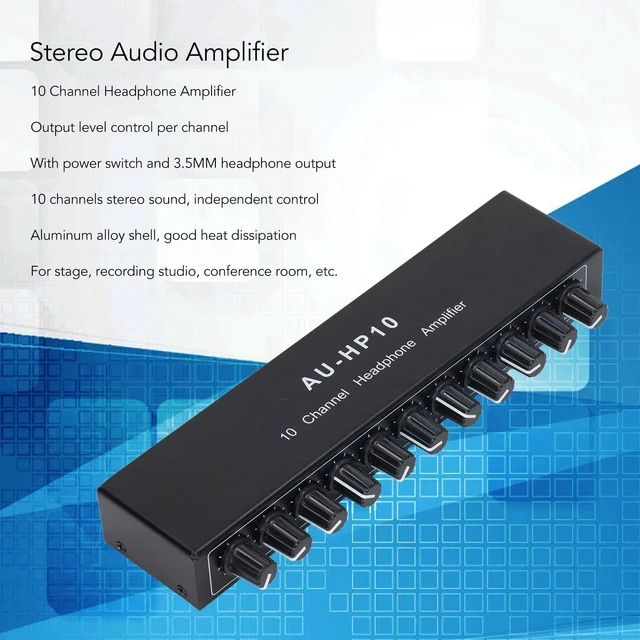 Alt view image 7 of 10 - 10 Channel Headphone Amplifier Headphone Splitter 1 Input 10 Output Stereo Audio Splitter Independent Control DC 12V for Studios, Stages headphone amplifier splitter behringer headphone amp