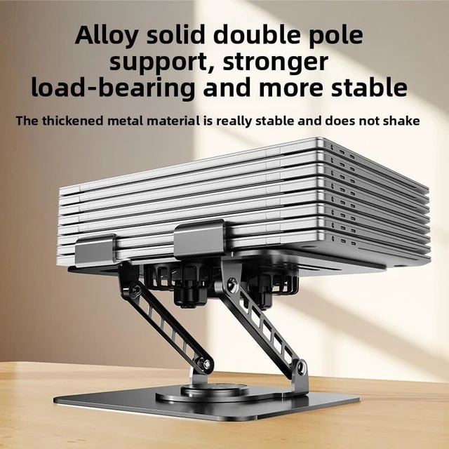 Alt view image 7 of 10 - 360 Rotatable Carbon Steel Laptop Stand Adjustable Height, Tablet Lift, Cooling & Folding Desktop Holder ^^ Soporte Giratorio de Acero para Laptop, Ajustable, Elevador, Plegable y Ventilado